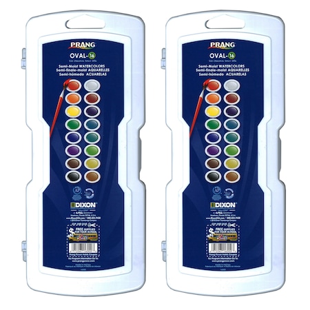 Prang Watercolors, Oval Pans, 16 Color Set with Brush, PK2 16000